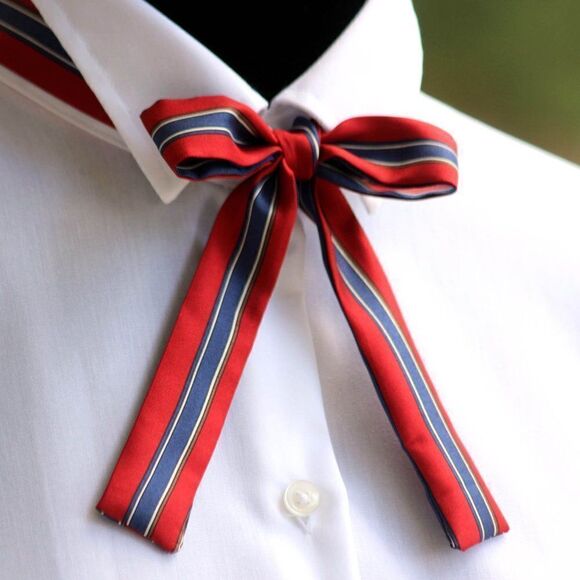 Red Blue Stripe Neckerchief Skinny Scarf - Picture 1 of 3